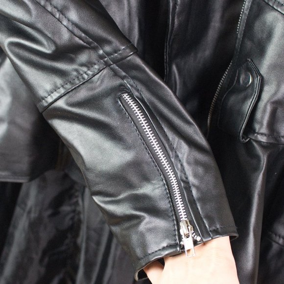 Abbraci Black Faux Leather Women's Moto Jacket with Peplum Size L - Picture 13 of 16